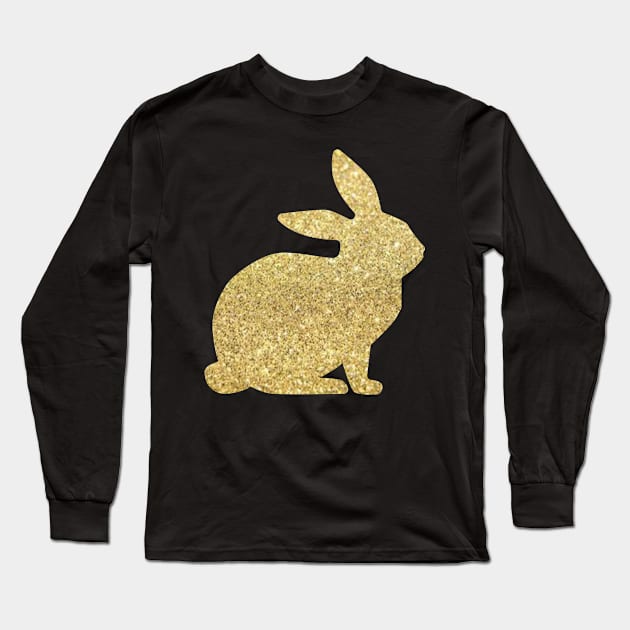 Gold Faux Glitter Easter Bunny Long Sleeve T-Shirt by Felicity-K